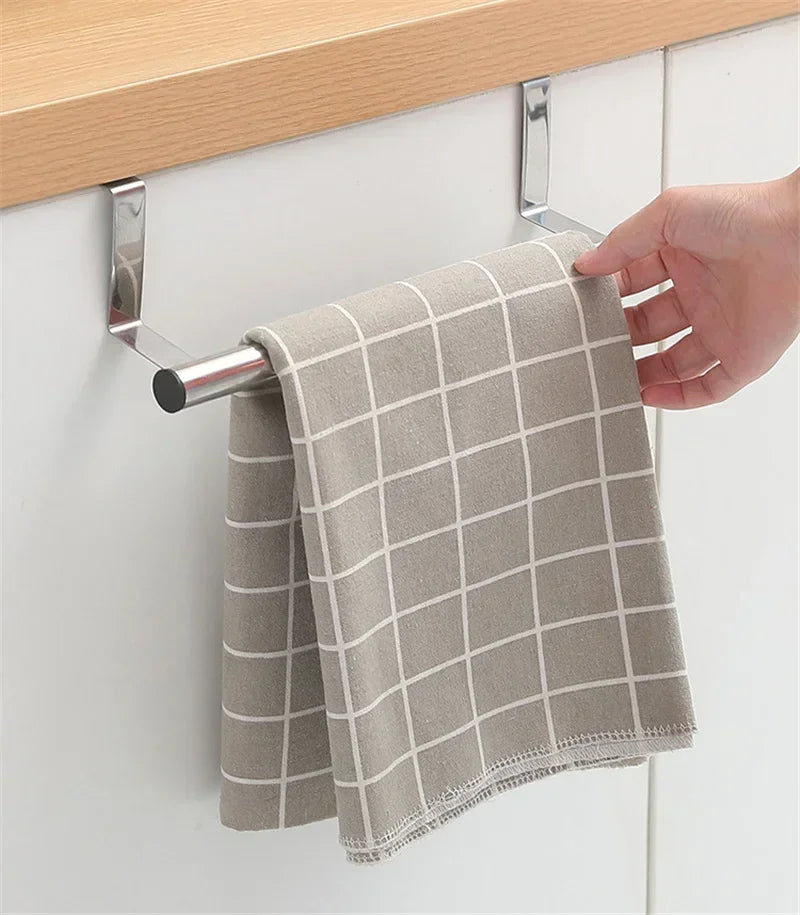 Kitchen Cabinet Door Towel Bar Stainless Steel Door Back Towel Hanging Holder Bathroom Punch-free Towels Hooks Home Organizer