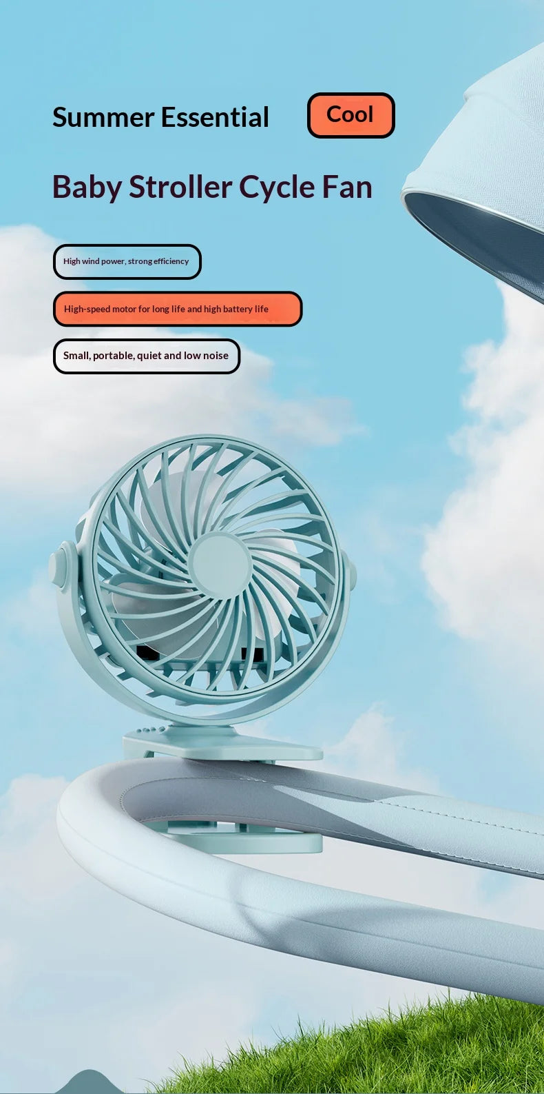 Portable Rechargeable Clip Fan 720° Rotatable Hanging Fan with Night Light Air Cooler for Outdoor Camping Ventilador