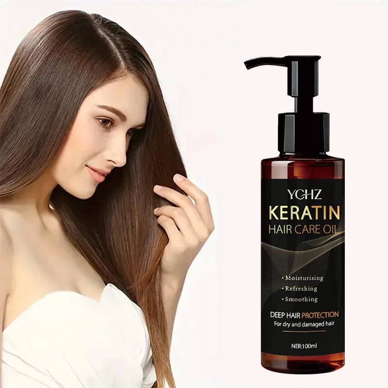 Keratin Hair Oil, Nourishes and Protects Hair, Effective Moisturizing Care, Instantly Makes Hair Shiny and Smooth, with a Charming Fragrance, Suitable for All Types of Dry and Frizzy Hair
