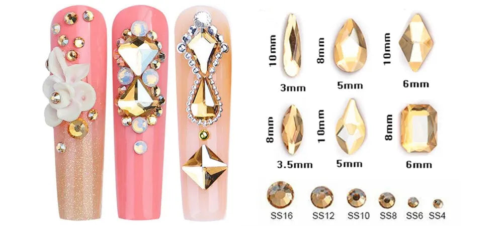 12 Grids Golden Shadow Flatback Rhinestones Glitter Nail Charms Crystal Diamond Nail Art Decoration for Nails Accessories
