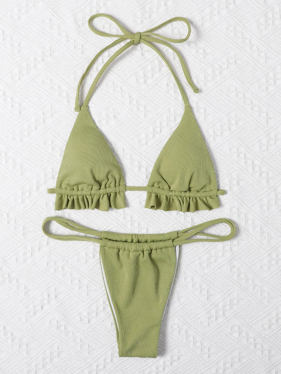 Sexy Ruffle Bikini 2023 Woman Swimsuit Thong Feminine Bikinis Set 2 Pieces Halter Swimwear Women Swimming Wear for Bathing Suit