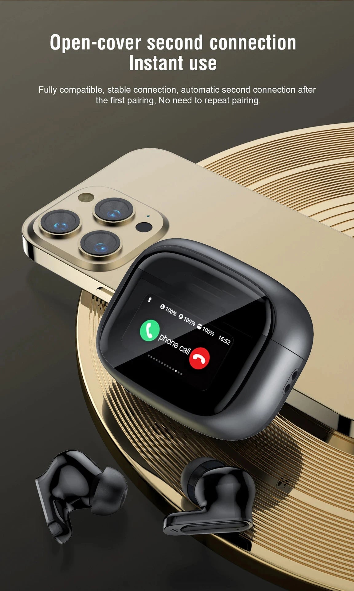 BOSECXT Ultra V11 Smart Touch Multi functional Large Screen TWS Wireless ANC Noise Cancelling Earbuds Enc Heavy Bass Earbuds