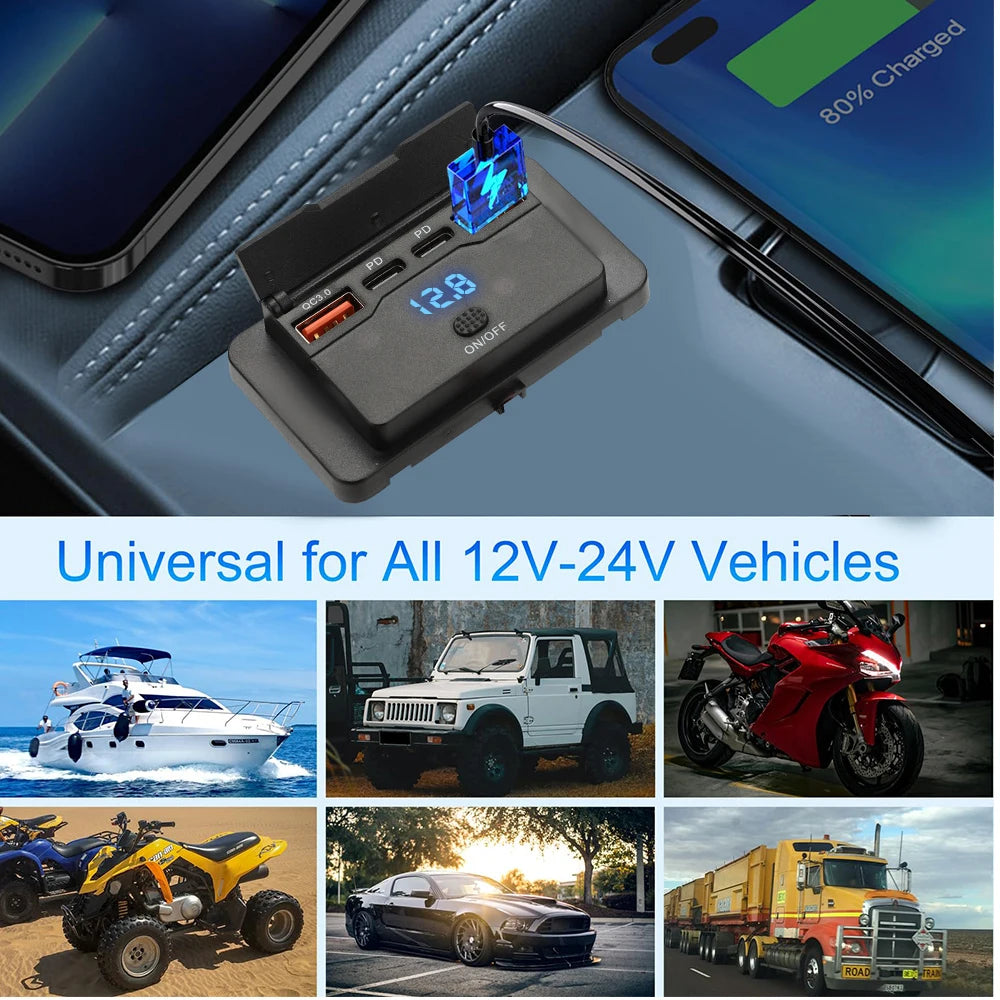 New 4 Ports Car Charger Socket Panel 12V/24V RV USB Outlet Dual QC3.0 PD Fast Charging Socket Accessories for Car Bus RV Truck