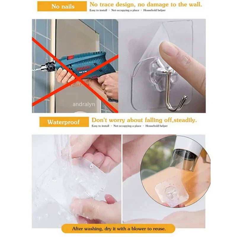 Transparent Self Adhesive Wall Hooks Heavy Duty Multi-Purpose Wall Hook Key Holder Towel Holder For Bathroom Kitchen Accessories