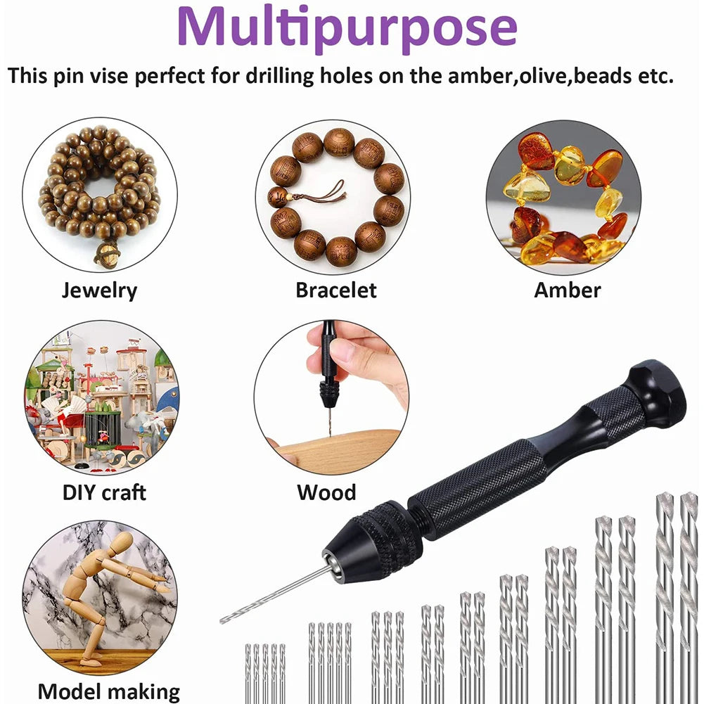 36Pcs Micro Hand Drill Bits Set  Pin Vise PCB Mini Drill Twist Drill Punching Rotary Tool For Jewelry Wood Craft DIY Sculpture