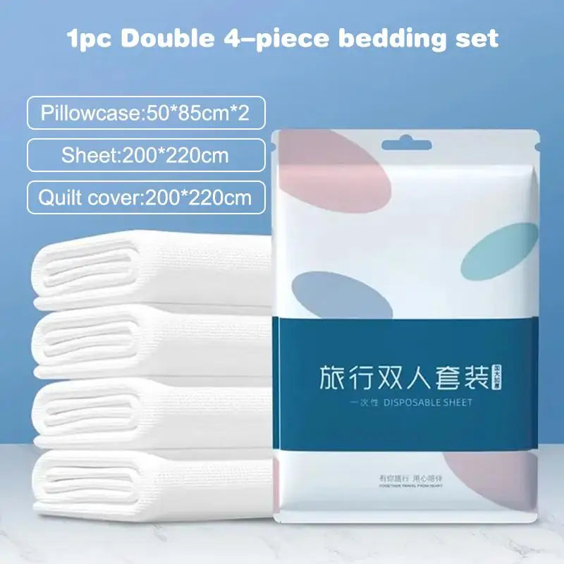 Hotel & Travel Disposable Bedding Set – Extra Thick 3/4-Piece Includes Sheets, Duvet Cover & Pillowcases, Sanitary & Convenient