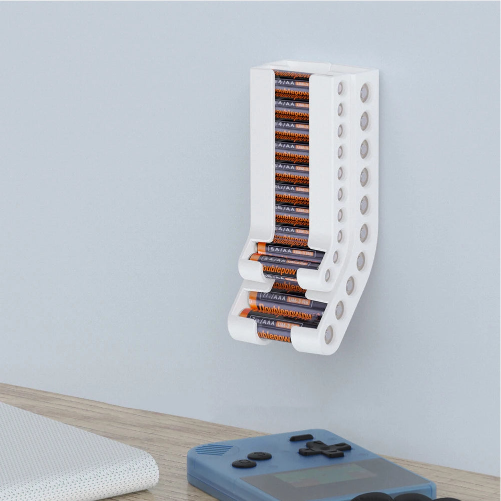 Battery Storage Organizer AA & AAA Combo Battery Keeper Holder Wall Mount Battery Dispenser Container for 10AAA & 10AA Batteries