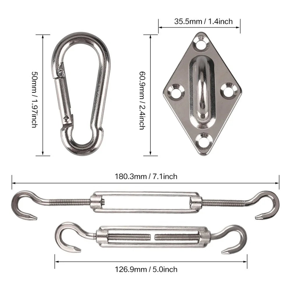 Sun Shade Sail Hardware Kit 24pcs/set 304 Stainless Steel Sunshades Canopy Installation Kit for Install Awning Accessory