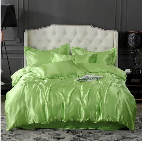 Solid Color Silk-like Bedding European and American Bed Sheet Quilt Cover Pillowcase