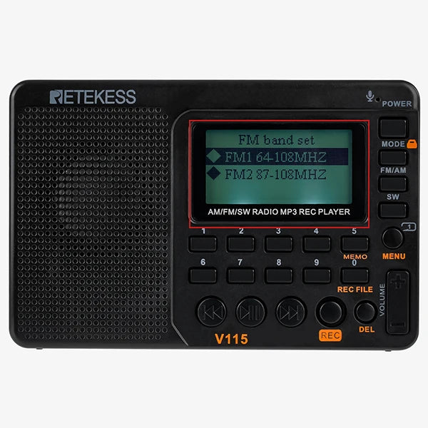RETEKESS V115 Radio FM AM SW Portable Radios Rechargeable  Radio Batteries multiple bands  USB Recorder Speaker for Elders TX32