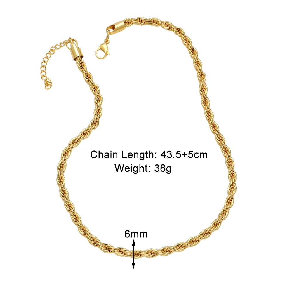 OCESRIO Trendy Gold Color 3/4/5/6mm Twisted Rope Chain Copper Gold Plated Handmade Necklace Chain Jewelry Making Supplies nker31