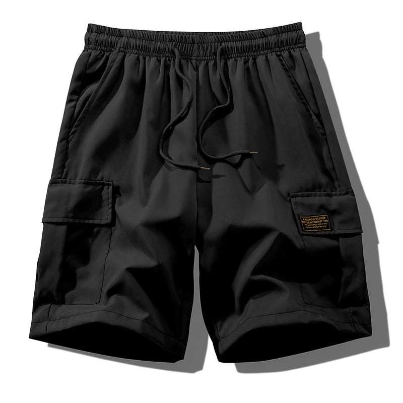 Summer Quick Dry Cargo Shorts for Men Tactical Shorts with Multi Pockets Outdoor Casual Shorts with Elastic Waistband Drawstring