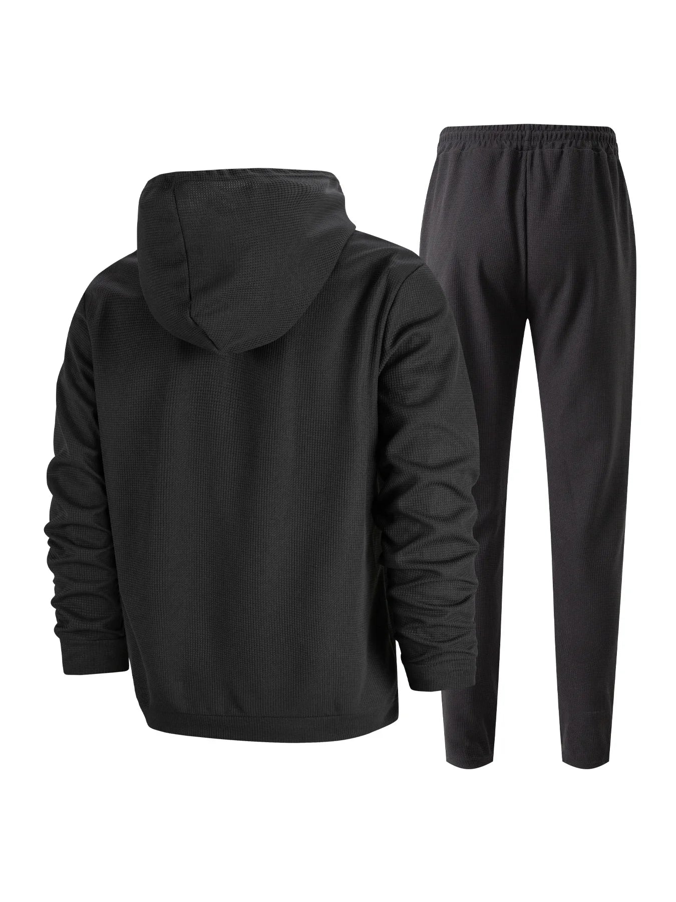 Teen Boys 2-Piece Set Waffle Knit Half-Zip Hoodie And Drawstring Pants Casual Comfortable Clothing