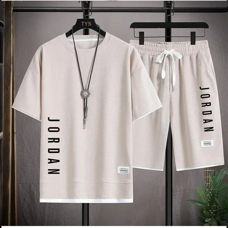 Summer hot selling men's sports set JORDAN printed casual T-shirt+shorts two-piece running set breathable and comfortable
