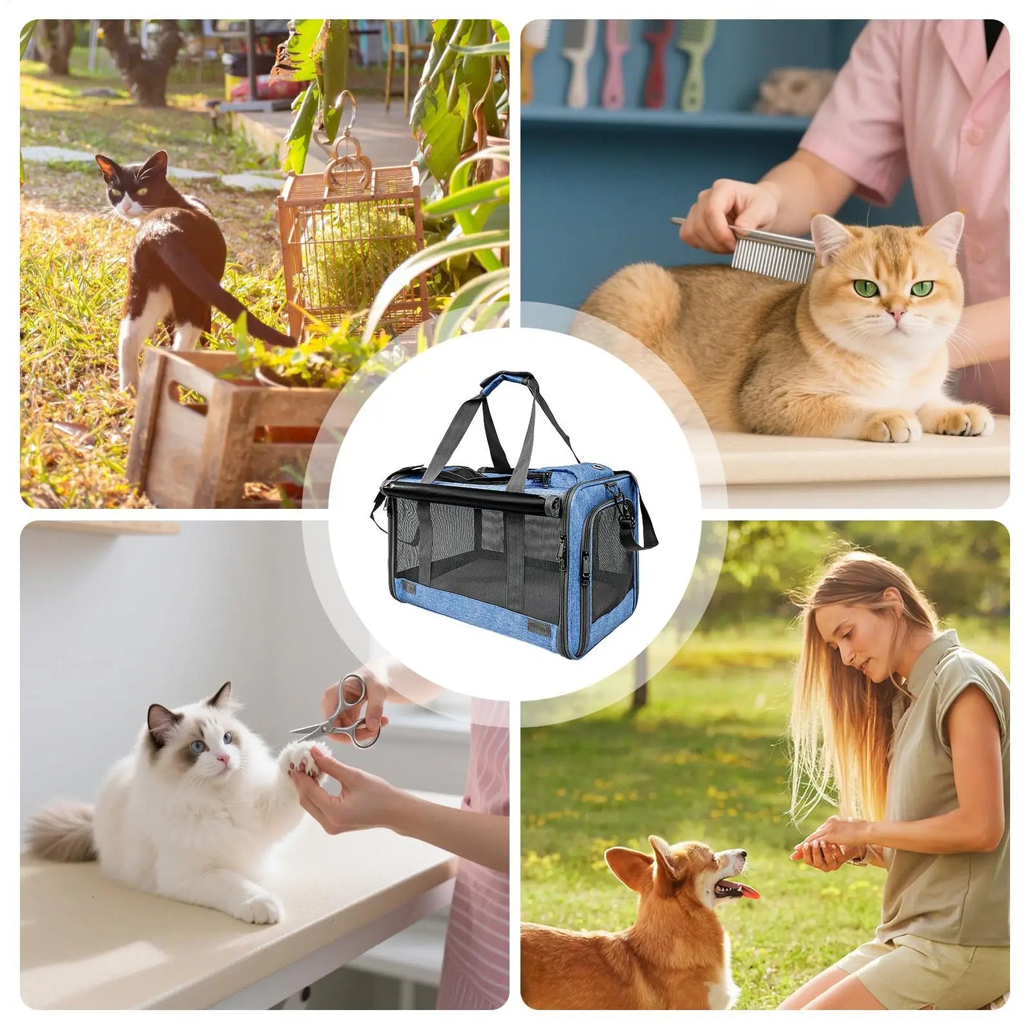 Breathable Pet Cat Travel Carrier, 20lbs Capacity Tote Bag, Outdoor Adventure Portable Container for Car Airplane Camping Vet