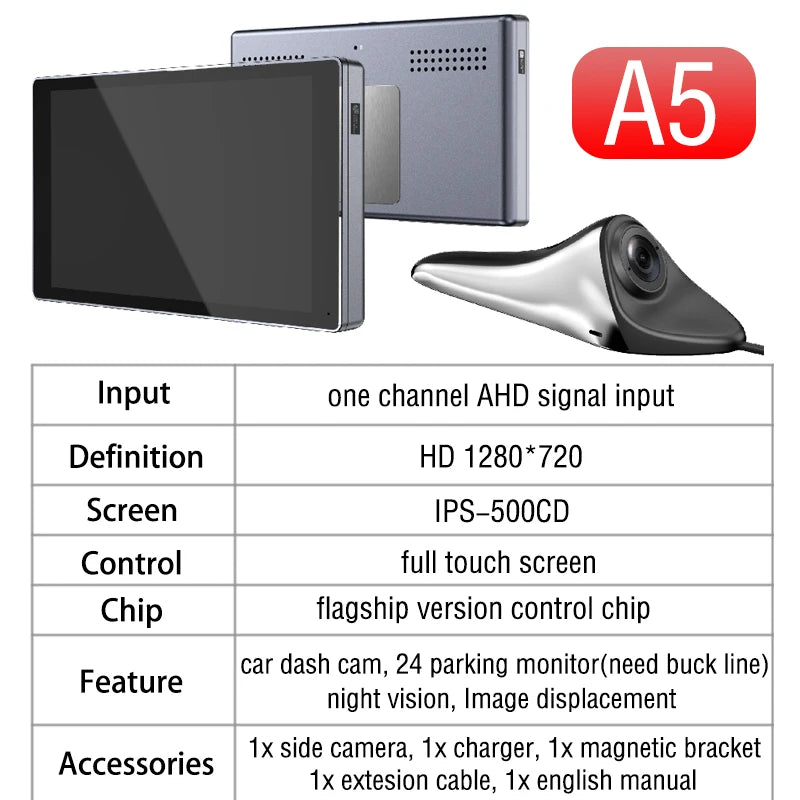 CMS Car Rear View Camera, Blind Spot Auxiliary Reversing System, Backup Side Camera Screen, IP68 Waterproof AHD Smart Monitor