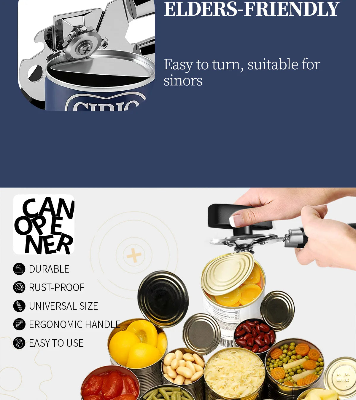 Stainless Steel Can Opener Multifunctional Manual Strong Grip Opener Side Cut Tins Bottle Opener Kitchen Gadgets