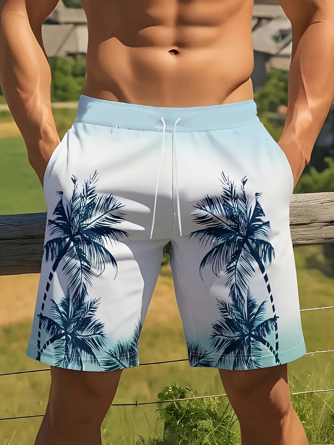 Men's Ocean Coconut Tree Print Beach Shorts Summer New Vacation Surfboard Shorts Casual Classic Men's Quick-Dry Shorts