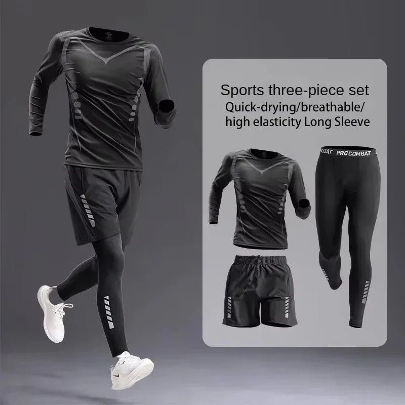 New Men's Sportswear 1-5Pcs Suit  All-Season Running Cycling Fitness Quick Drying Clothing Jogging Training Men's Track Suit Set
