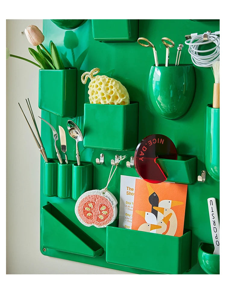 Wall-mounted Storage Rack with Hooks for Office, Kitchen and Workshop Children's Room Organizer with Adjustable Shelves