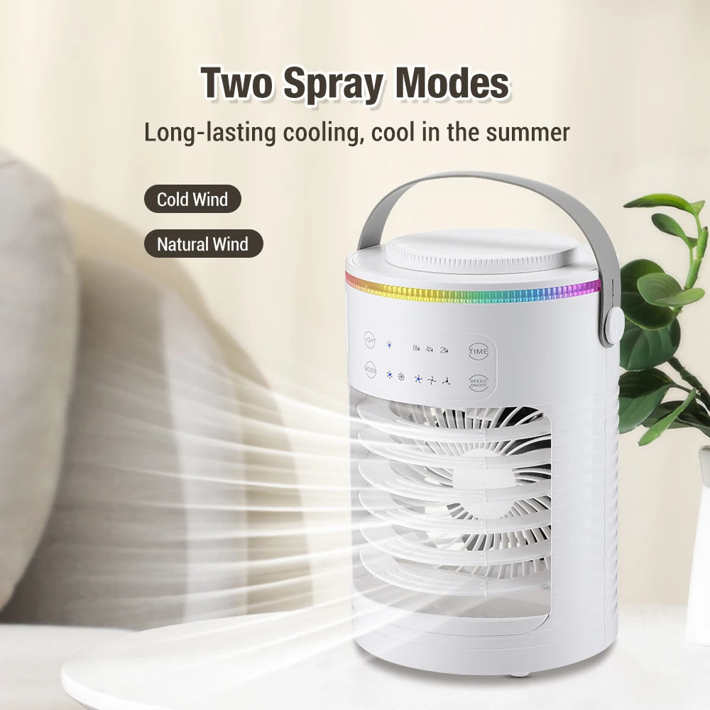 Air Conditioner Cooling Spray Fan Air Conditioner with Water Ice Evaporative Humidifier Quiet Air Cooler with Colorful Light