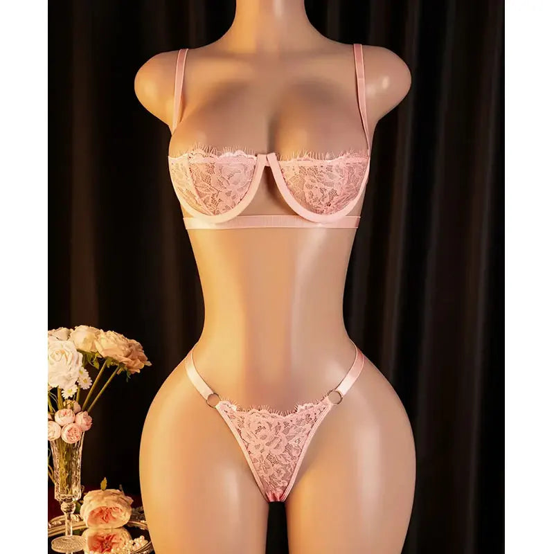 Lenceria Babydoll Sexy Bra And Panty Set With Steel Ring Lingerie Intimates Pink Delicate Push-Up Bras Women's Underwear Sets