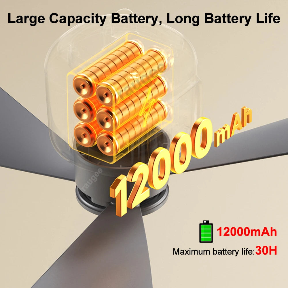 12000mAh Ceiling Fans Portable Outdoor Camping Fan With Remote Control LED Light USB Electric Tent Air Circulator Fan