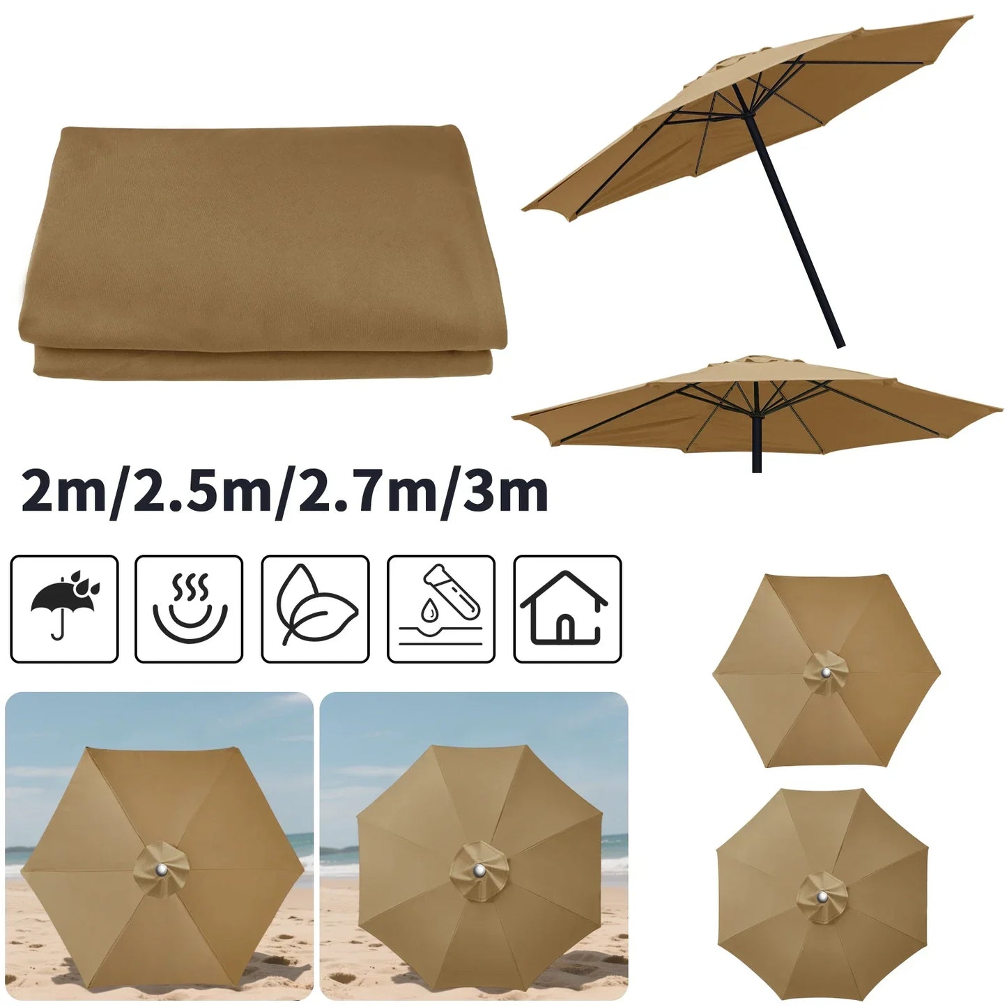 Parasol Replacement Cover 6 Ribs/8 Ribs Market Patio Umbrella Cloth Canopy Cover Waterproof Sunshade For Outdoor Garden