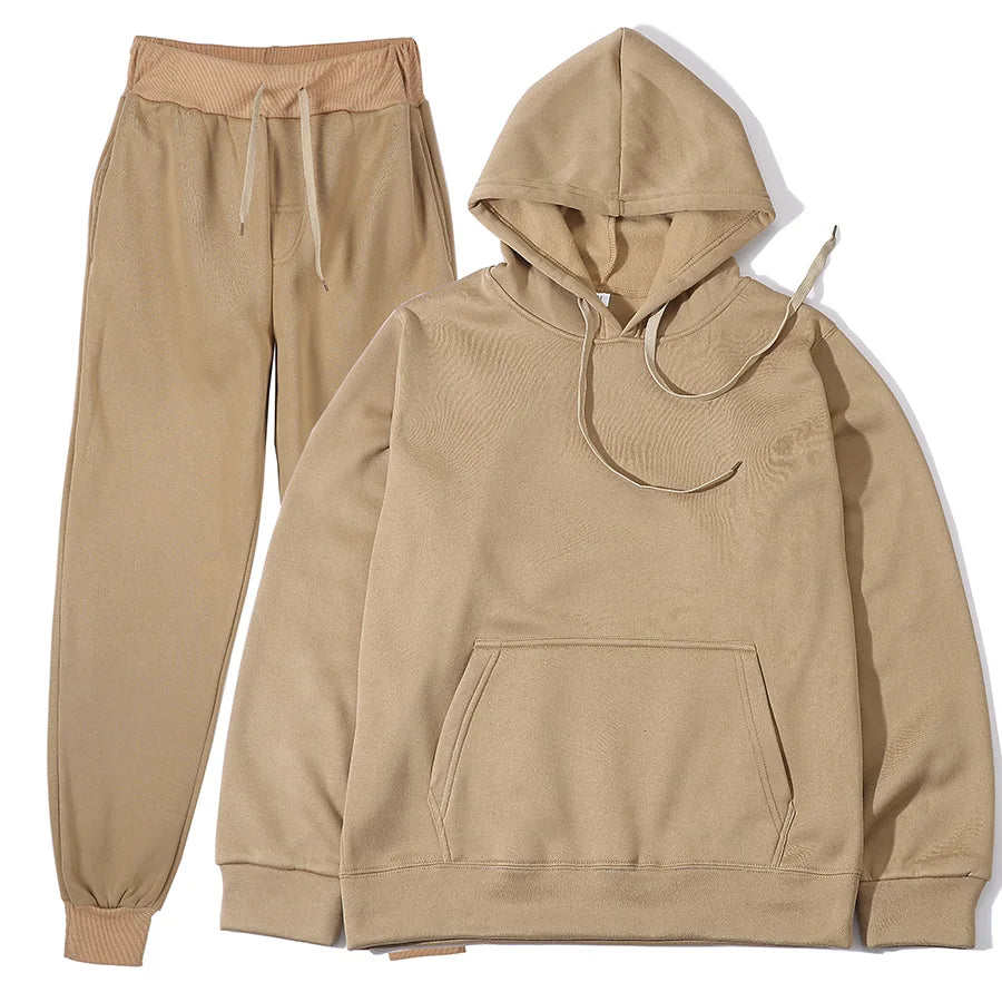 Men's Autumn and Winter New Solid Color Hoodie+pants Two-piece Set Fashionable Casual Sports Set Size S-3XL Men's Tracksuit
