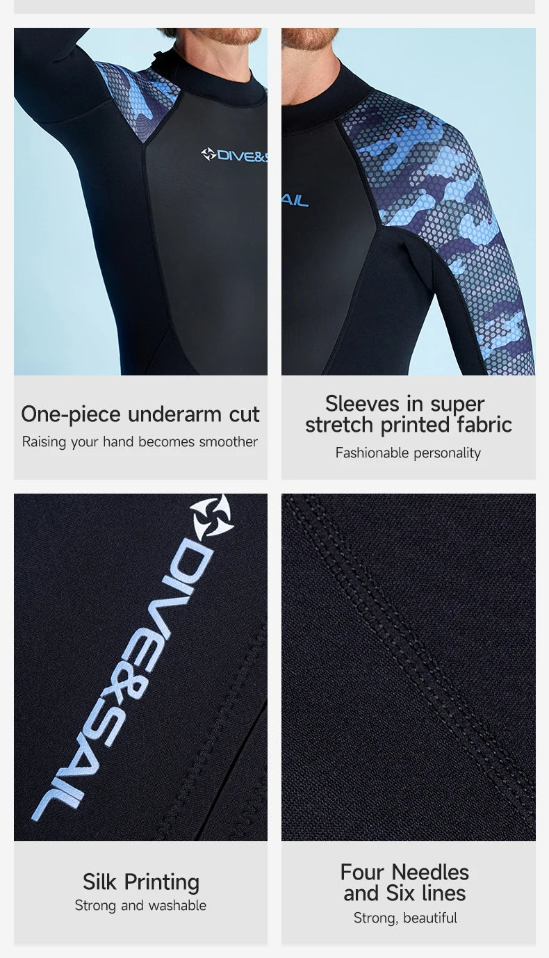 Wetsuit Men 2MM Neoprene Black Zip Shorty Long Sleeves Swimsuit Mens Short One-piece Bathing Swimming Suit For Water Sports