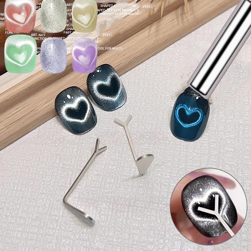 2/3Pcs Heart Cat’Eye Nail Magnet Set Y-shape,Cylinder Magnetic Stick for Creat French Cat Eye Love Shape On Nails Manicure Tools