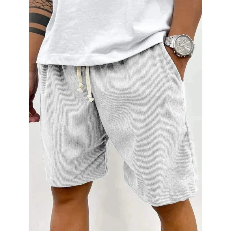 New 2025 Men's Summer Casual Drawstring Corduroy Retro Shorts Comfortable Loose Fit Plain Patterned Versatile for Daily Wear