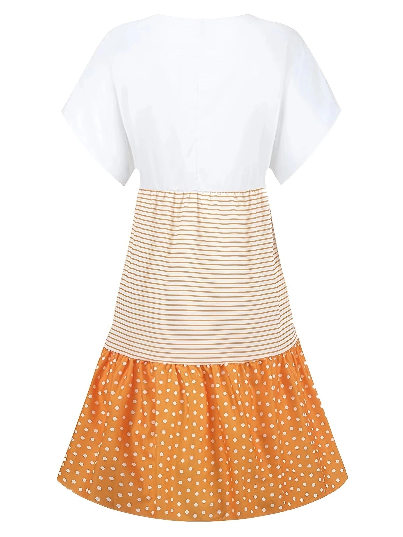 Summer-Essential V-Neck Dress: Striped & Polka Dot, Knee-High Casual Tunic for Women - Durable,Easy-Care Fabric