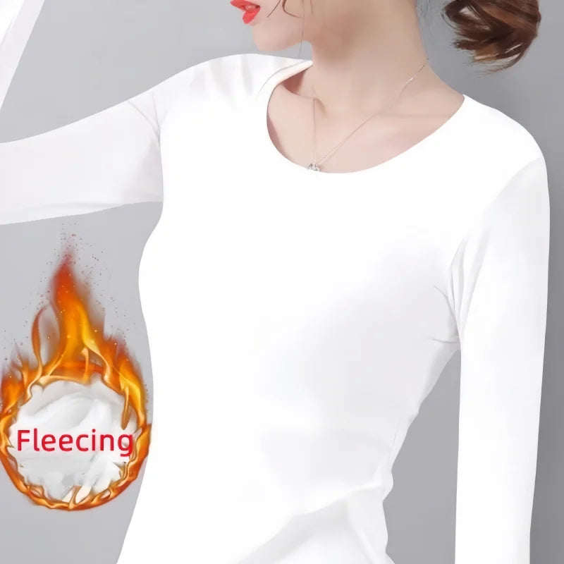 Women Thermal Underwear Winter Turtleneck Bottom Shirt Solid Semi High Collar Long Sleeve Basic T-Shirt Heating Fiber Pullovers