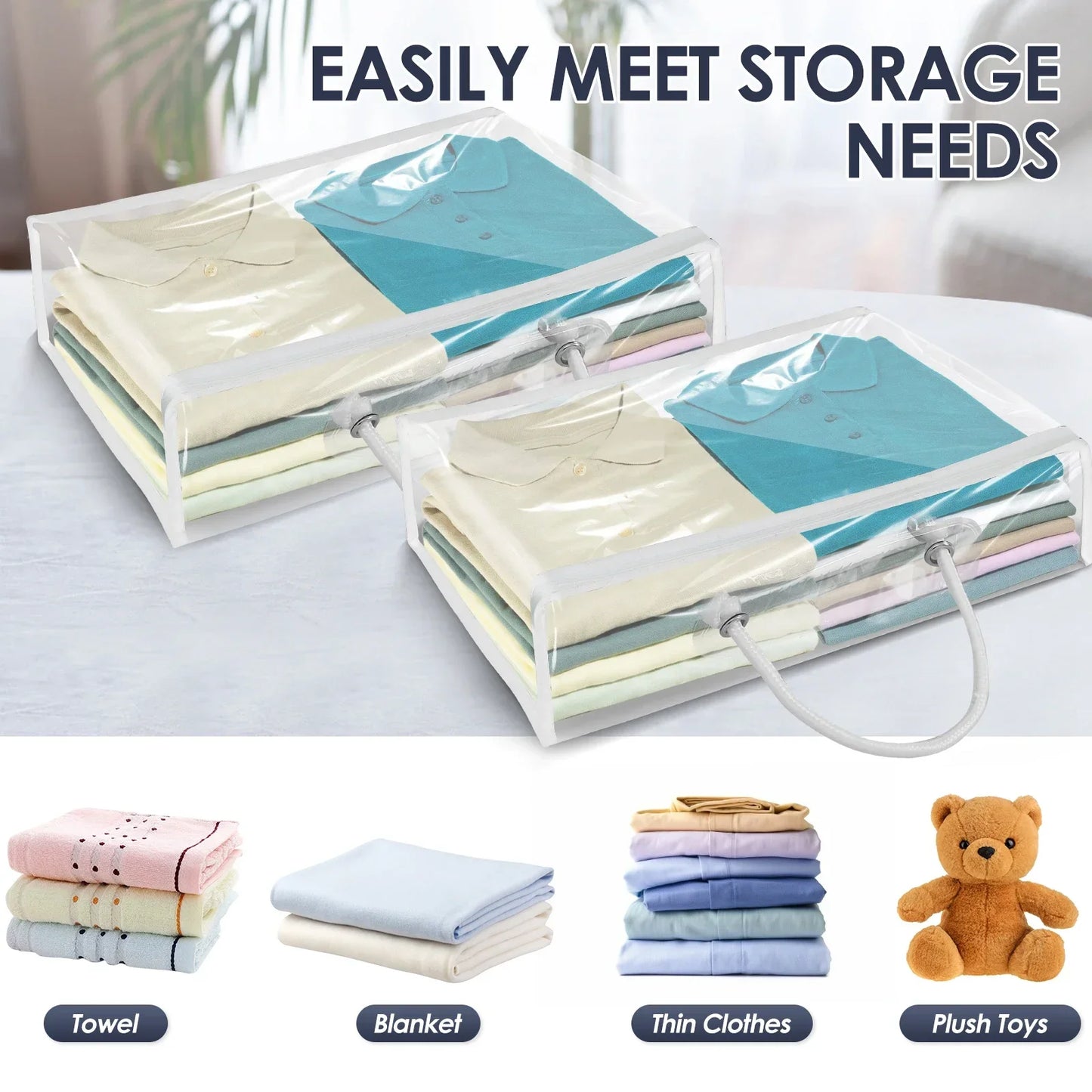 6 Packs Bed Sheet Storage Bags Quilt Clothes Blankets Packing Box Waterproof Dustproof Clear Zippered Pillow Bedding