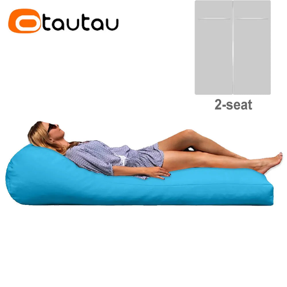 OTAUTAU 2-seat Outdoor Bean Bag Pouf Cover No Filler Waterproof Beach Garden Camp Chaise Lounge Sofa Bed Swimming Pool Puff Sac