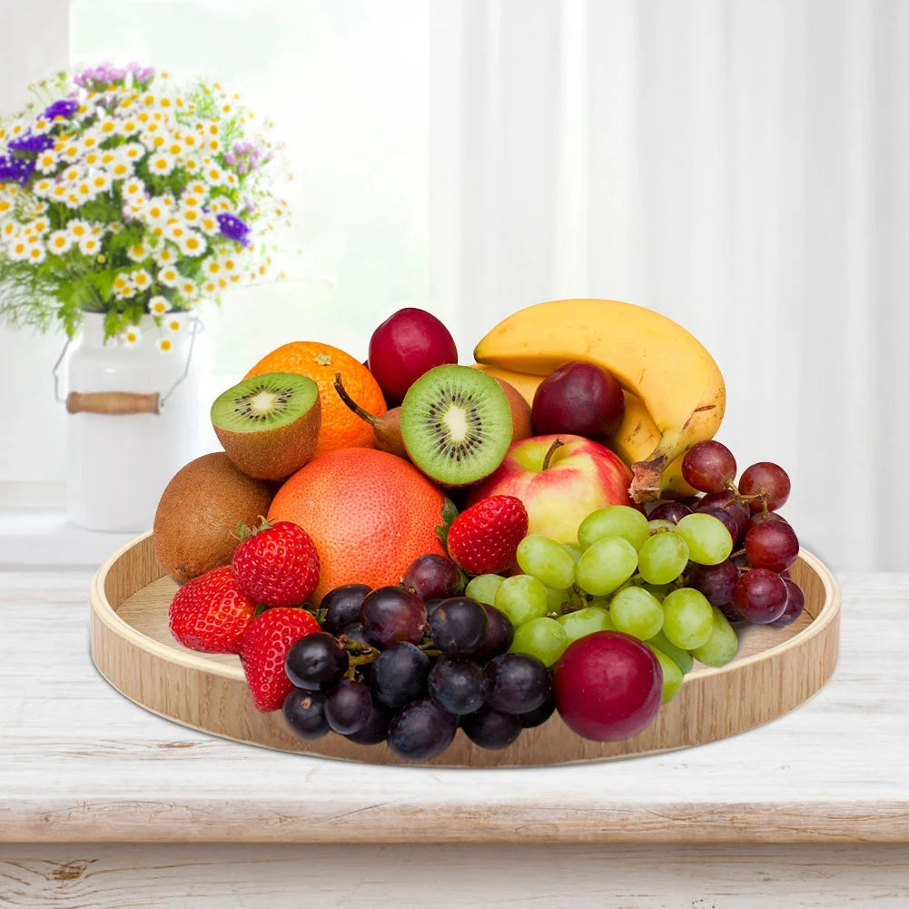 Wooden Serving Tray Tea Plate Fruits Candies Food Tray Home Decoration Round Tableware Salad Dessert Plate Kitchen Accessories