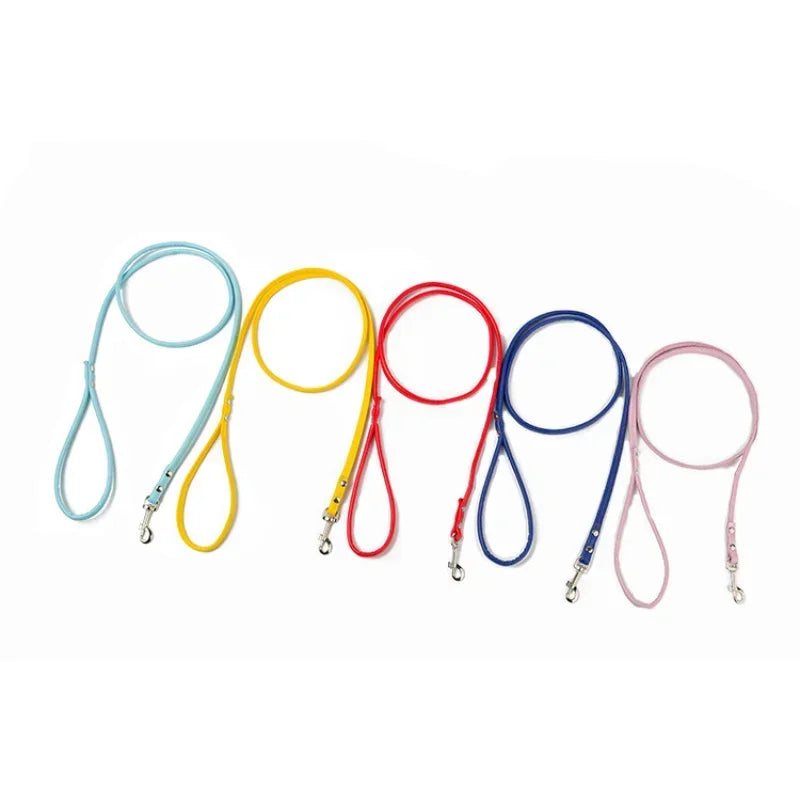 PU Leather Dog Leash Chain Leads Rope Pet Cat Traction Hook Buckle Collar Harness Running Walk Black Red Blue for Small Animal