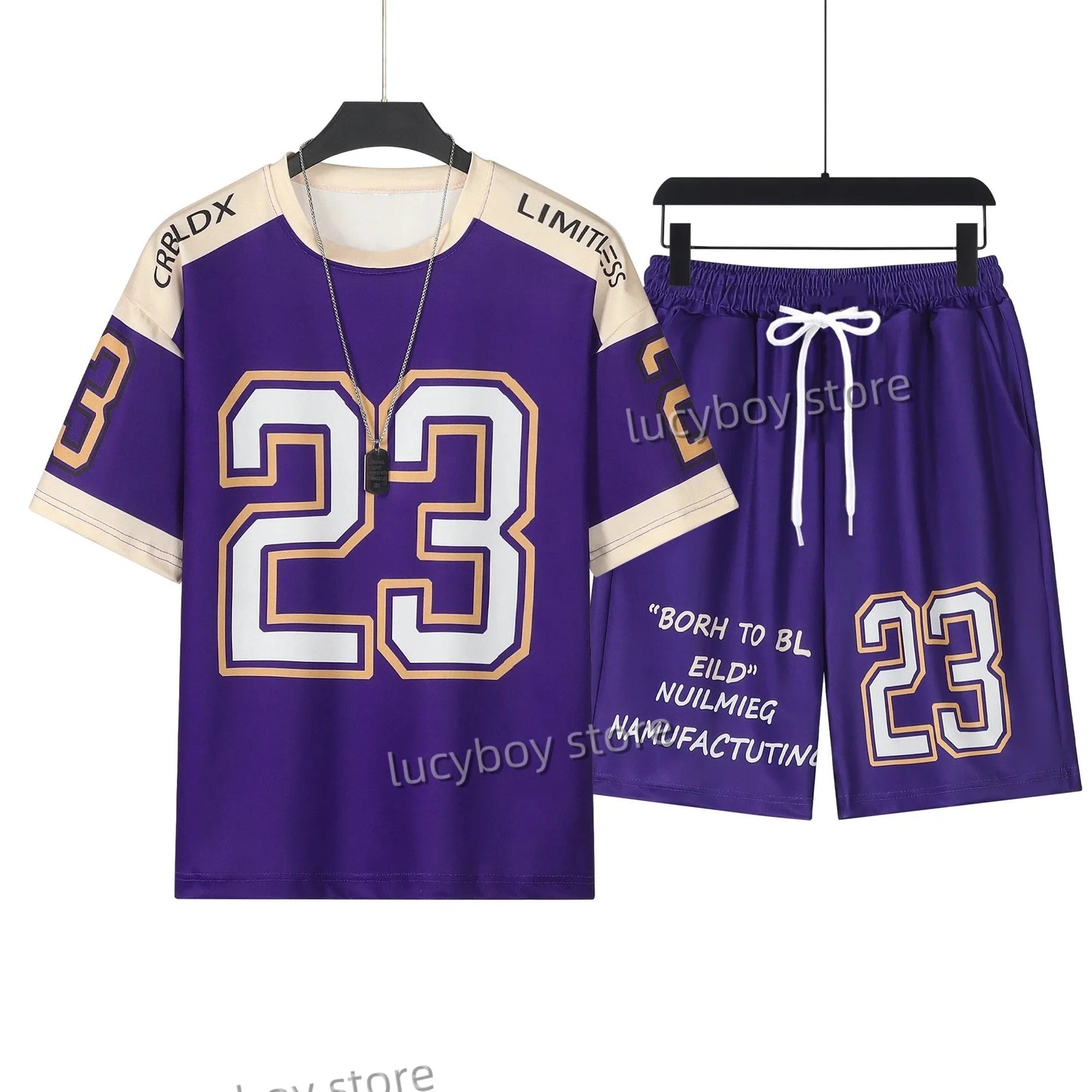 Men Number 23 Printed Set 2 Piece Set Men T-Shirt Shorts Pants Suit Tracksuit  Vintage Outfit Sportswear Male Clothing
