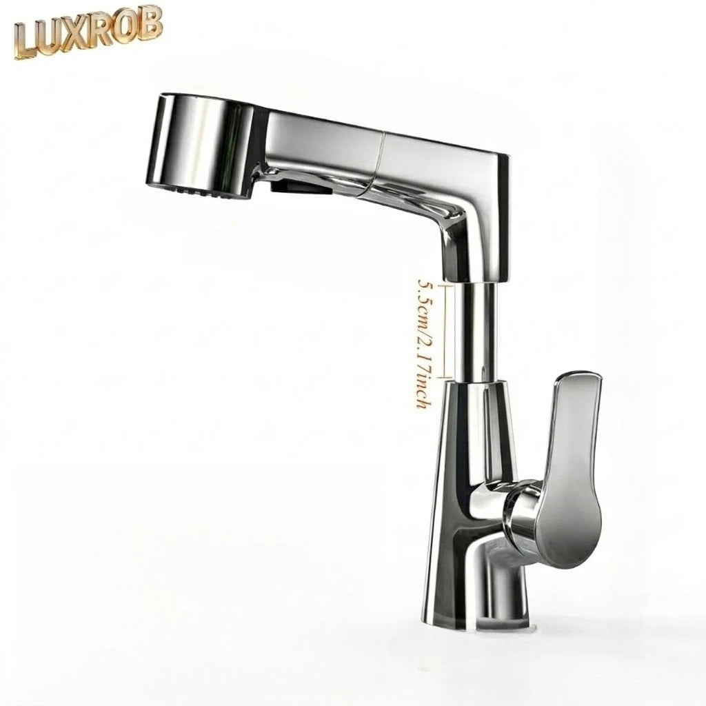 2026 New Rotary Pull-out Bathroom Sink Faucet Hot & Cold Water 3 Modes Water Outlet Stylish Modern Design Basin Mixer Tap