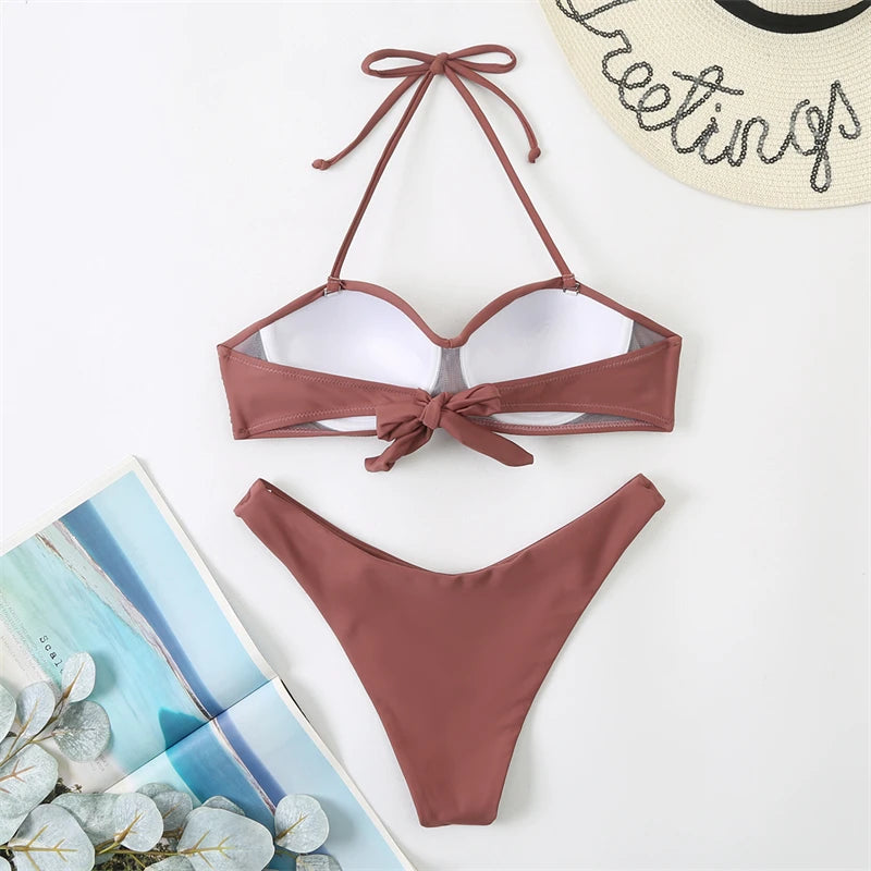 Bikini Swimsuit Women Swimwear 2026 New Solid Push Up Bikinis Set High Waist Thong Bathing Suit Two Pieces Swimming Suits Female