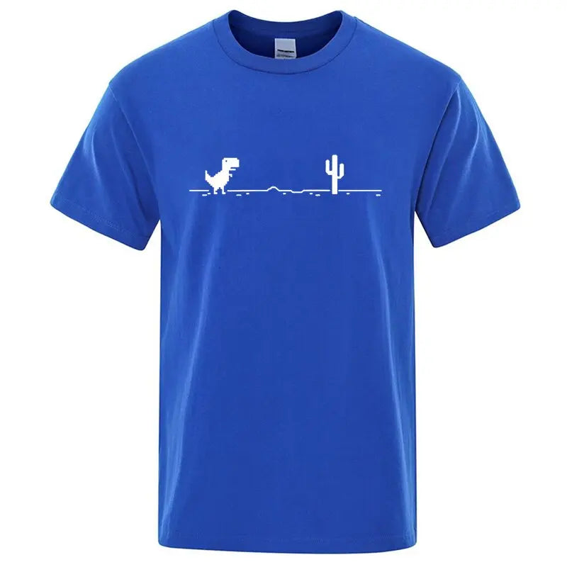 Men High Quality Cotton Blend Funny Dinosaur Print T Shirt Loose O-neck Summer Cool Men Tshirt Short Sleeve T-shirt Male Tee Top