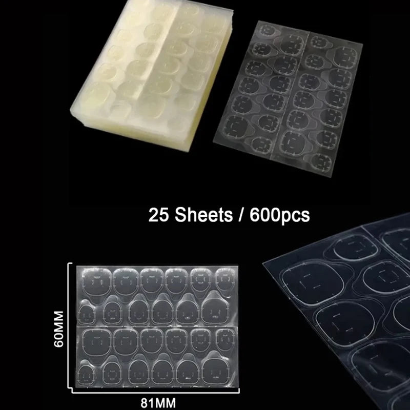 25 Sheets/600Pcs Double Side Glue Nail Sticker Adhesive Tabs Waterproof Breathable Fake Nail Glue Stickers Jelly False Nails Tips