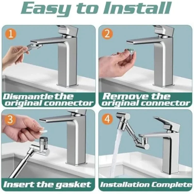 Retractable Universal 1440 °Swivel Robotic Arm Swivel Extension Faucet Aerator Kitchen Sink Faucet Extender 2 Water Flow Mode