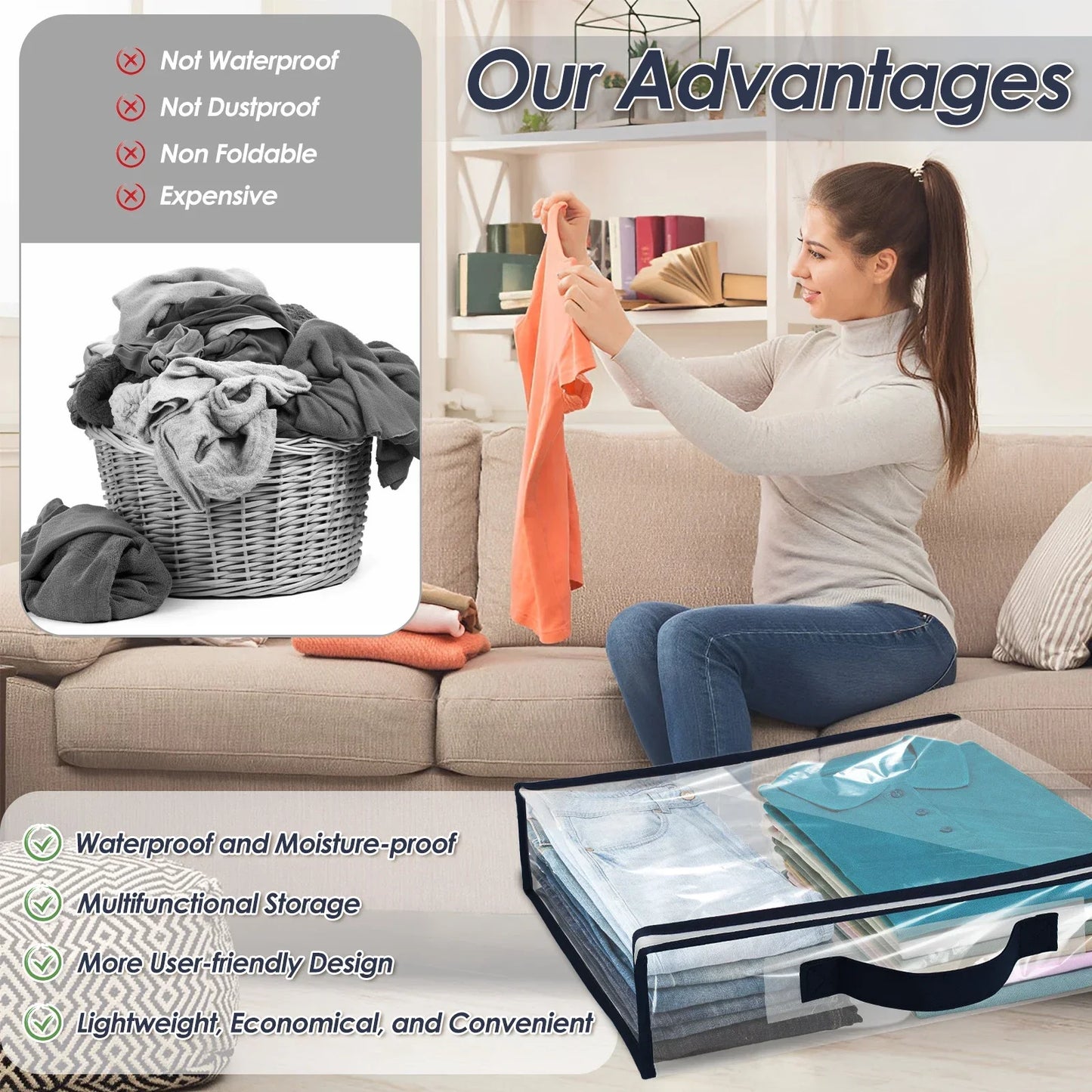 6 Packs Bed Sheet Storage Bags Quilt Clothes Blankets Packing Box Waterproof Dustproof Clear Zippered Pillow Bedding