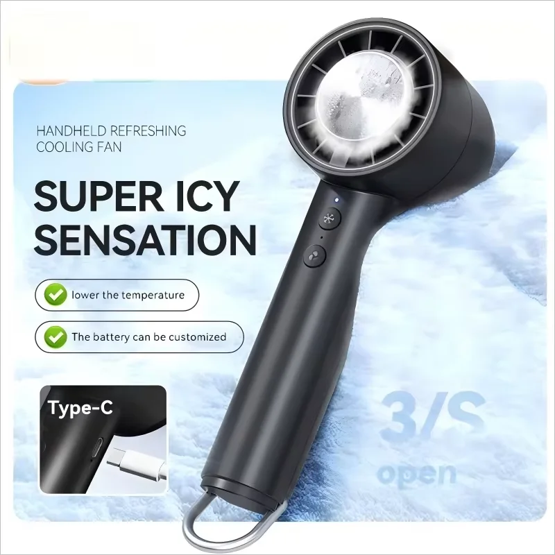 Small Fan Refrigeration Air Conditioner Portable Silent High-speed Led Display High Wind Power USB Charging Fan Handheld