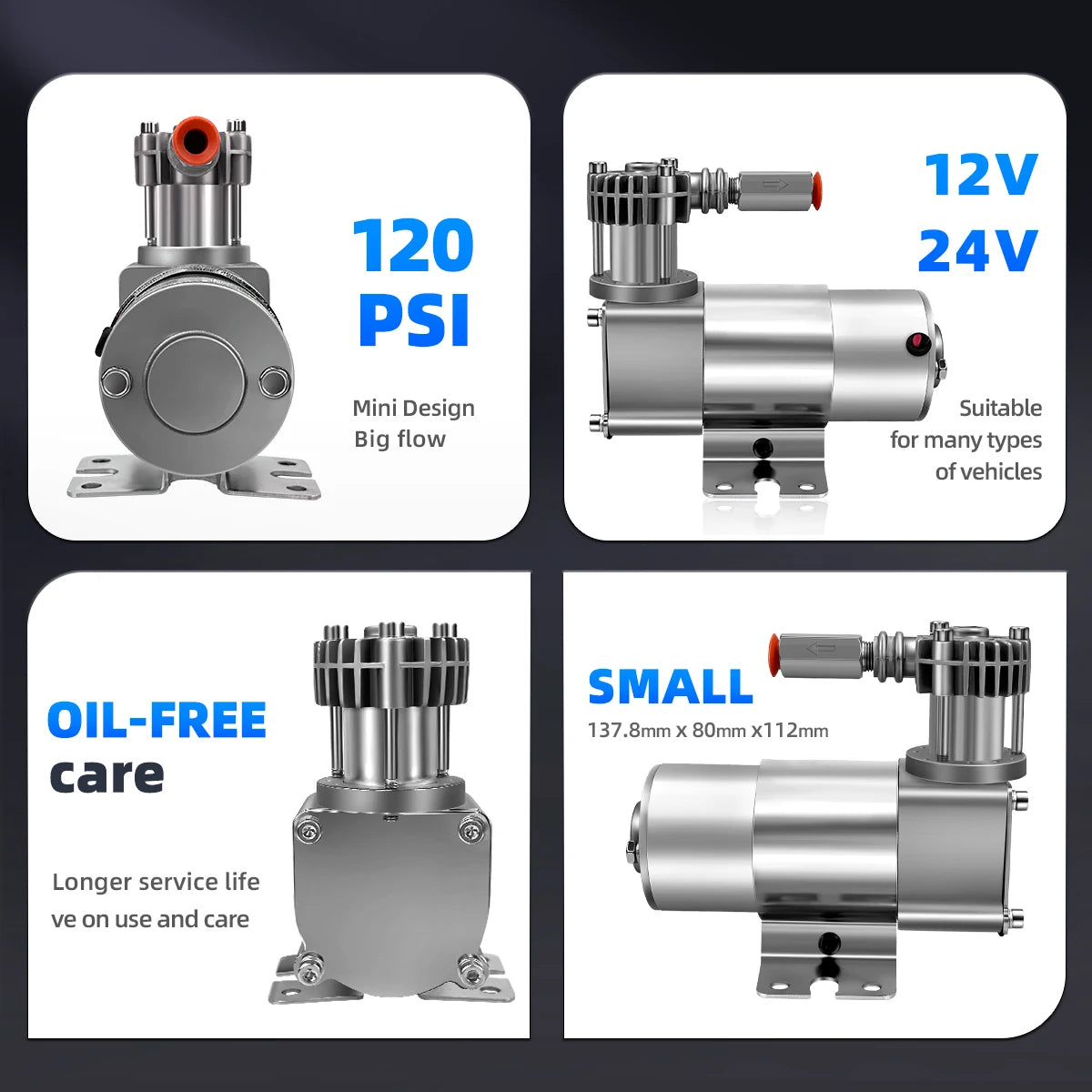 Small Air Compressor 12V/24V Solenoid Valve,Robots,Pneumatic Lift,Modified air suspension,super factory H250