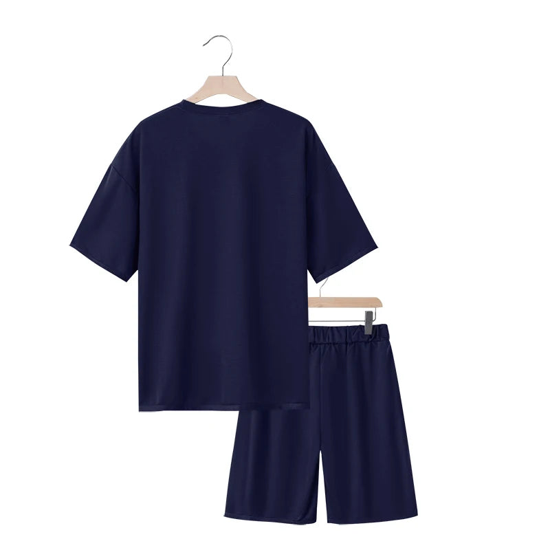 Men's two-piece clothing set, loose round-neck T-shirt and shorts set, casual sportswear, perfect for summer