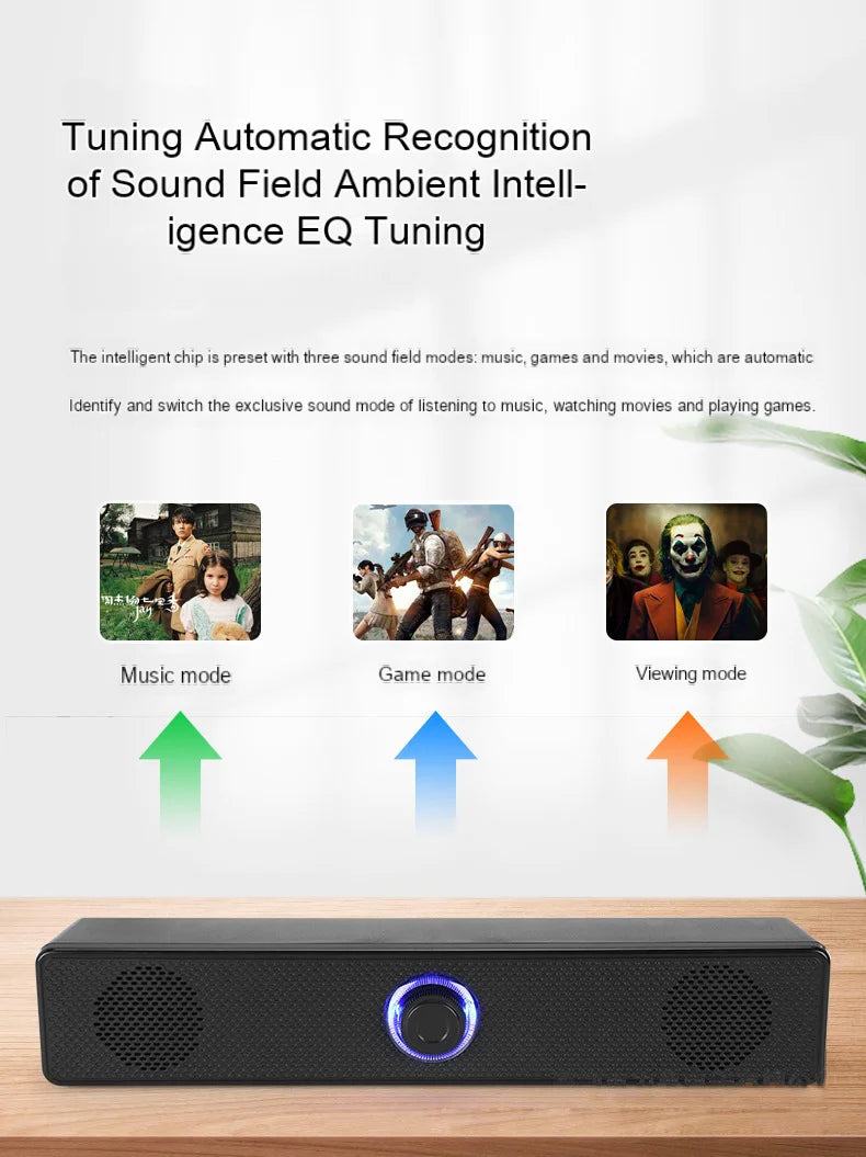 HOMEFISH  BT5.0 Soundbar Speaker Wired Wireless Dual Mode 9D Surround Stereo Bass Anti-Interference for PC TV Phone Gaming