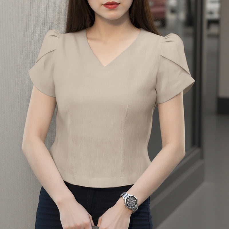 Summer Short Puff Sleeve Blouse ZANZEA Women Tunic Tops 2025 Fashion Solid Color Shirts Sexy V-Neck Casual Blusas Streetwear